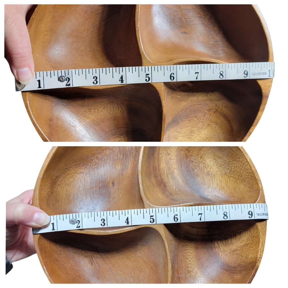 Vintage Wooden Swivel Serving Dish Divided Plate Carved Lazy Susan Mid-Century - Picture 13 of 15